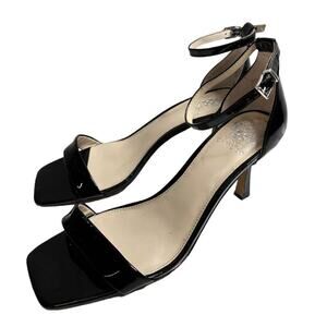 Vince Camuto Sandals Womens 11 Black Patent Leather Square Toe Heels Ankle Strap